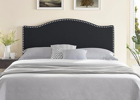 Naomi Home Catalina Full Size Bed Headboard, Square Tufted, White Linen Fabric, Height Adjustable 42"-52", Metal Legs, Wall/Bed Mount