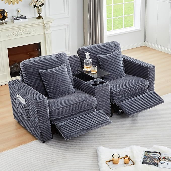 Oversized Corner Modular Sectional Sofa, L Shape Plush Corduroy Fluffy Sectional Couch with Pillows, 5 Seat Modular Sofa with Deep Seat for Living Room-Blue Grey