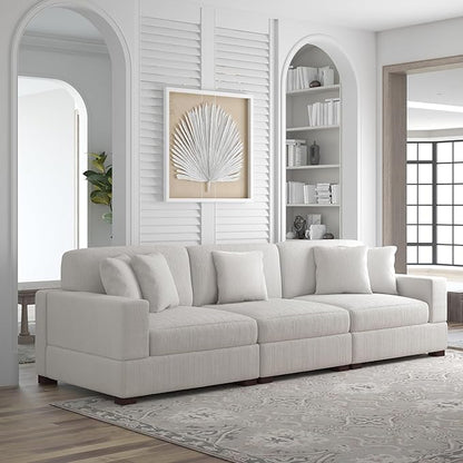 Modular Sectional Couches for Living Room, 118" Modern Upholstered 3-Seater Sofa Couche for Living Room Bedroom, Beige