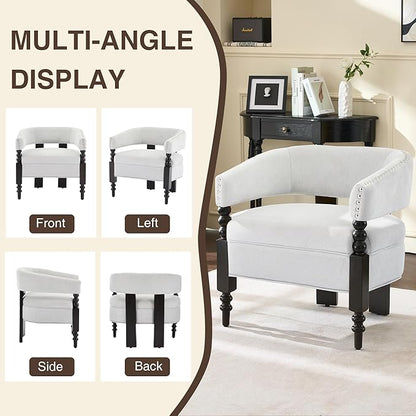 LOULENS Barrel Accent Chairs Set of 2, Vintage Linen Upholstered Lounge Chair with Solid Wood Legs, Comfy Leisure Side Armchair for Living Room, Bedroom, Reading Nook, Corner, Light Grey