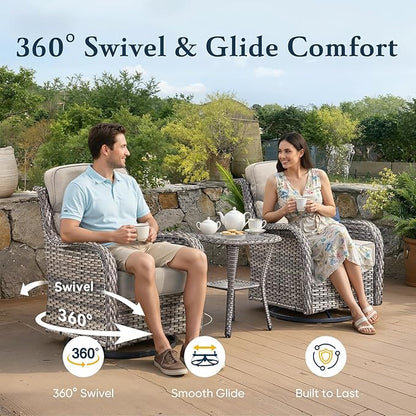 Belord Luxury 6" Thick Cushioned 8 Pieces Patio Furniture Set with Outdoor Couch, Wicker Outdoor Conversation Set with High Back Swivel Rocker Chairs for Deck Porch Yard and Poolside - Grey+Beige