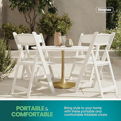 SIMPLEX White Stackable Folding Chairs with Padded Seat & Mesh Back, Padded Indoor/Outdoor Folding Chair, Lightweight Foldable Chairs, Weight Capacity 800LBs (100 Pack)