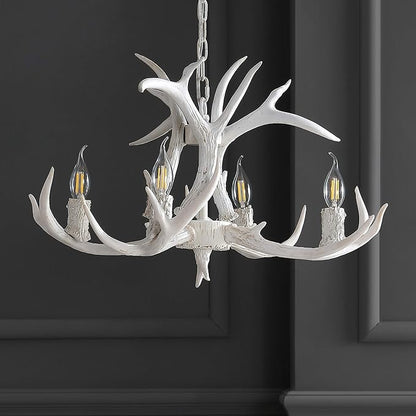 JONATHAN Y JYL6301B Eldora 26" Adjustable Resin Antler 4-Light LED Chandelier, Glam, Rustic,Cottage,Transitional, Dimmable Dining Room, Living Room, Kitchen, Foyer, Bedroom, White