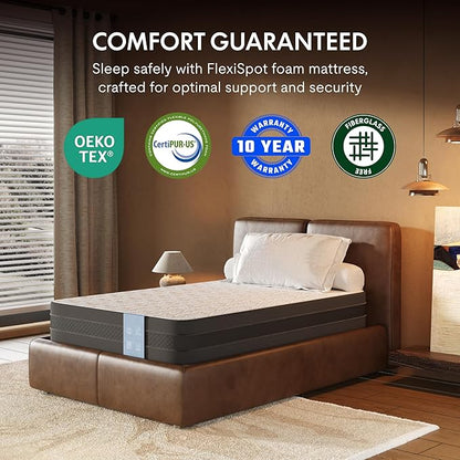 FLEXISPOT Adjustable Bed Frame Base Twin XL + 10" Cooling Gel Memory Foam Mattress, Massage, Head and Foot Incline, Zero Gravity, Zero Clearance, Under-Bed Lights, Anti-Snore, Wireless Remote