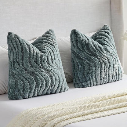 FUTEI Blue Decorative Throw Pillow Covers 20x20 Inch Set of 2,Soft Faux Fur Geometric Shapes Texture Cushion Case,Boho Home Decor for Couch Bed Living Room