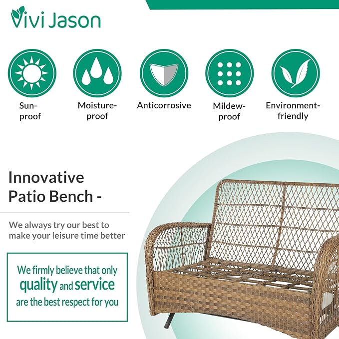 VIVIJASON 4-Piece Outdoor Patio Wicker Conversation Sets, All Weather Outdoor Rattan Furniture Set Includes Glider Loveseat, Coffee Table, 2 Rocking Chairs with Cushions for Backyard, Navy Blue