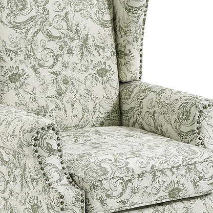 Lumibee High Back Accent Chair Set of 2, Armchair in Fabric,Comfy Upholstered Wingback Single Sofa Reading Chairs with Solid Wood Legs for Living Room,Bedroom,Office-Rococo Green