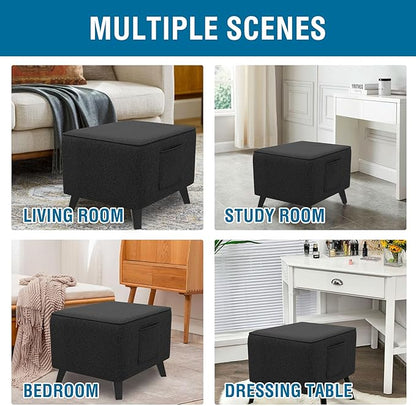 H.VERSAILTEX Square Ottoman Cover Fit Length 36"-37" Footrest Durable Linen Look Fabric Ottoman Slipcover Thick Footrest Stool Covers for Oversized Square Ottoman Removable Washable - Heather Black