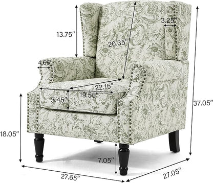 UIXE High Back Floral Accent Chairs Set of 2, Fabric Upholstered Armchair Wingback Arm Chair for Living Room, Nailhead Trim Single Sofa Bedroom Side Reading Seat with Solid Wood Legs - Rococo Green