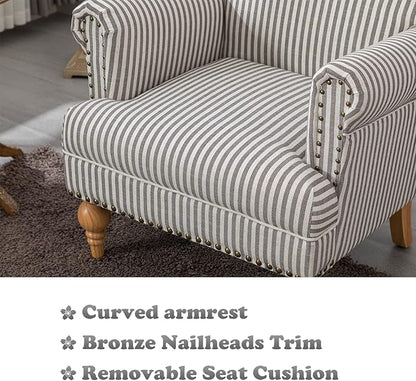 chairus Linen Accent Chair for Living Room Set of 2 Upholstered Mid Century Modern Single Sofa Chair with Solid Wood Legs Comfy Reading Armchair for Bedroom/Office Room/Recption/Lounge, Black Stripe