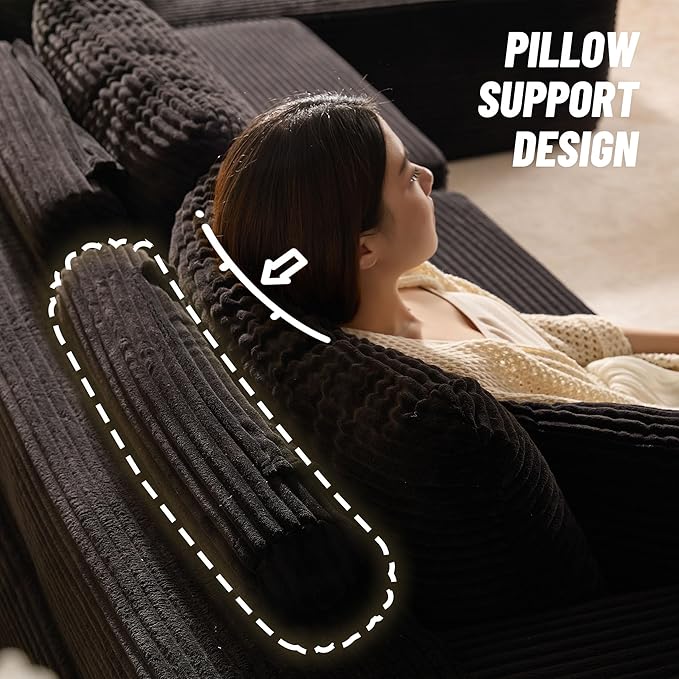 Chaise Lounge Chair, Boneless Couch for Living Room and Bedroom, Sleeper Couches Reading Chairs, Corduroy, Black