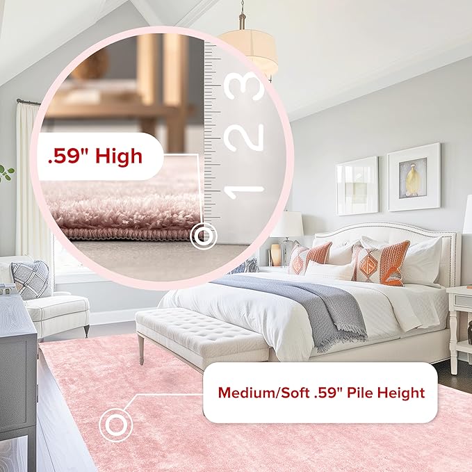 nuLOOM 8' x 10' Cozy Plush SuperiorWash Area Rug, Machine Washable, Non-Slip, Soft Fluffy Shag Carpet for Living Room Bedroom Kids Room Nursery Home Decor, Loni Pink