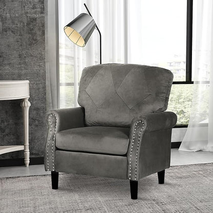 Accent Chairs for Living Room, Set of 2 Mid-Century Modern Upholstered Armchairs, Comfy Velvet Chair w/Wood Legs & Nailhead Trim, Wingback Chair for Bedroom, Grey