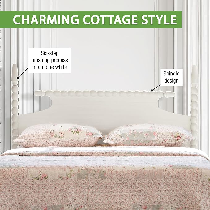 OSP Home Furnishings Spindle Design Cottage Style Headboard, 80.5W x 58.75H inches, Sandcastle Antique White Finish, King Size