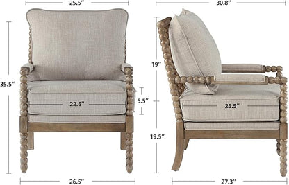 DUHOME Linen Fabric Spindle Accent Chairs Set of 2,Spool Chairs with High Resilience Spring Cushion and Armrest Pads, Leisure Armchair for Living Room Bedroom Farmhouse Home Office Belcony