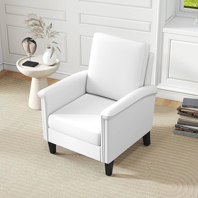 GOFLAME Modern Accent Chairs Set of 2, Comfy Upholstered Armchairs with Rubber Wood Legs and Thick Padded Cushion, High Back Single Sofa Chairs, Reading Side Chairs for Living Room, Bedroom, White