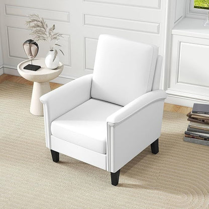 GOFLAME Modern Accent Chairs Set of 2, Comfy Upholstered Armchairs with Rubber Wood Legs and Thick Padded Cushion, High Back Single Sofa Chairs, Reading Side Chairs for Living Room, Bedroom, White