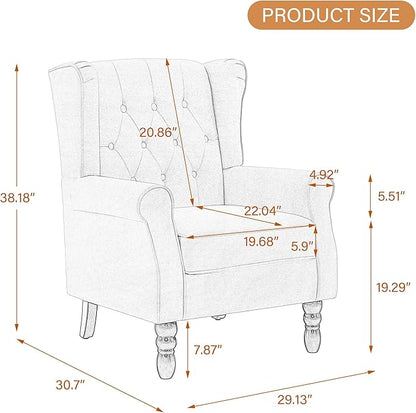 UIXE High Back Accent Chair, Upholstered Armchair in Fabric, Retro Wingback Arm Chair for Living Room, Comfy Single Sofa Bedroom Reading Seat with Solid Wood Legs - Light Gray