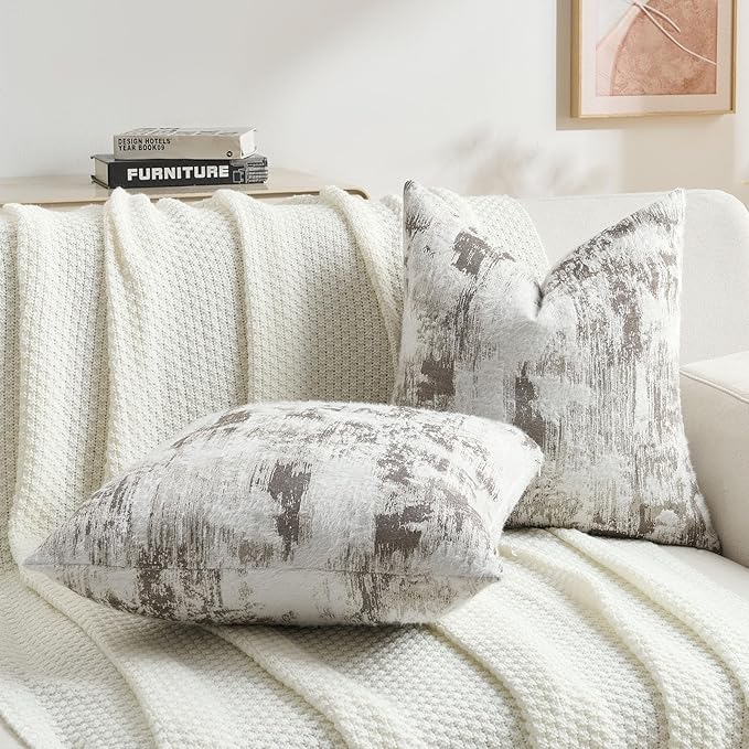 FUTEI Coffee White Decorative Throw Pillow Covers 12x20 Inch Set of 2,Soft Faux Cashmere Jacquard - Textured & Cozy Pillow Case,Modern Home Decor for Couch Bed Living Room