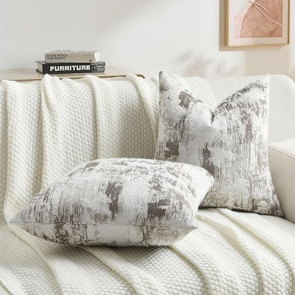FUTEI Coffee White Decorative Throw Pillow Covers 12x20 Inch Set of 2,Soft Faux Cashmere Jacquard - Textured & Cozy Pillow Case,Modern Home Decor for Couch Bed Living Room