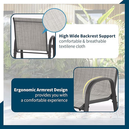 Amopatio Outdoor Stools Set of 8, Comfortable High Back Patio Chairs, All-Weather Textile Patio Bar Stools, Sturdy for Backyard, Porch, Balcony, Light Grey