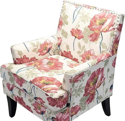 HULALA HOME Modern Accent Chairs Set of 2, Farmhouse High Back Floral Chairs with Wooden Legs & Nail Head Trim, Comfy Upholstered Armchairs for Living Room/Bedroom (Red Yellow Floral)