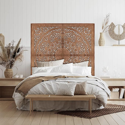 King Wood Headboard Rustic | Carved Full Head Board Only | Wooden Wall Art Full Size Bed | Wall Mount Decor King or Queen | Bed Headboard Panels
