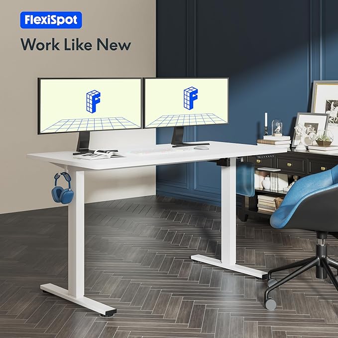 FLEXISPOT One-Piece Electric Standing Desk, 55 x 28 Inches Adjustable Desk with Seamless Desktop, Memory Controller Height Adjustment (White Frame + White Desktop, 2 Packages)