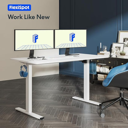 FLEXISPOT One-Piece Electric Standing Desk, 55 x 28 Inches Adjustable Desk with Seamless Desktop, Memory Controller Height Adjustment (White Frame + White Desktop, 2 Packages)
