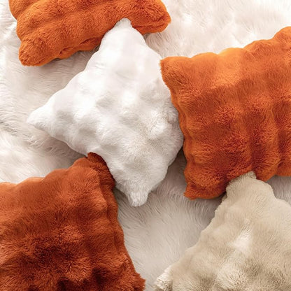 MIULEE Faux Fur Pillow Covers Thick Soft Plush Throw Pillows Luxury Home Decor for Fall Couch Bed Bedroom Living Room Sofa,20x20 Inch Pack of 2 Burnt Orange