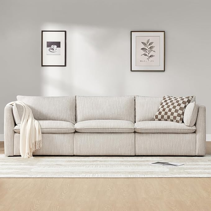 CHITA Luxury Oversized Sectional Modular Sofa, Premium Down Filled Cloud Couch, FSC Certified Comfty Deep Seat Sectional for Living Room, 3 Seat, 114‘’ Width, Snow