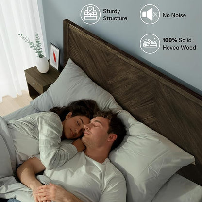 Acacia Alander King Bed Frame and Headboard Solid Wood Platform Bed, Scandinavian Signature Wood Bed Compatible with All Mattress Types, Non-Slip and Noise-Free Bed Frame King, Mocha