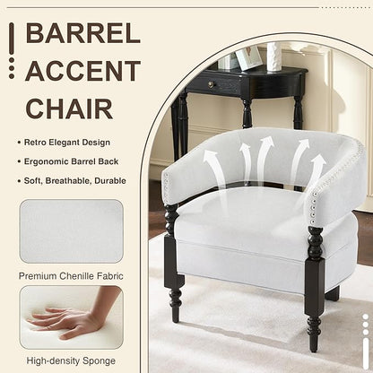LOULENS Barrel Accent Chairs Set of 2, Vintage Linen Upholstered Lounge Chair with Solid Wood Legs, Comfy Leisure Side Armchair for Living Room, Bedroom, Reading Nook, Corner, Light Grey