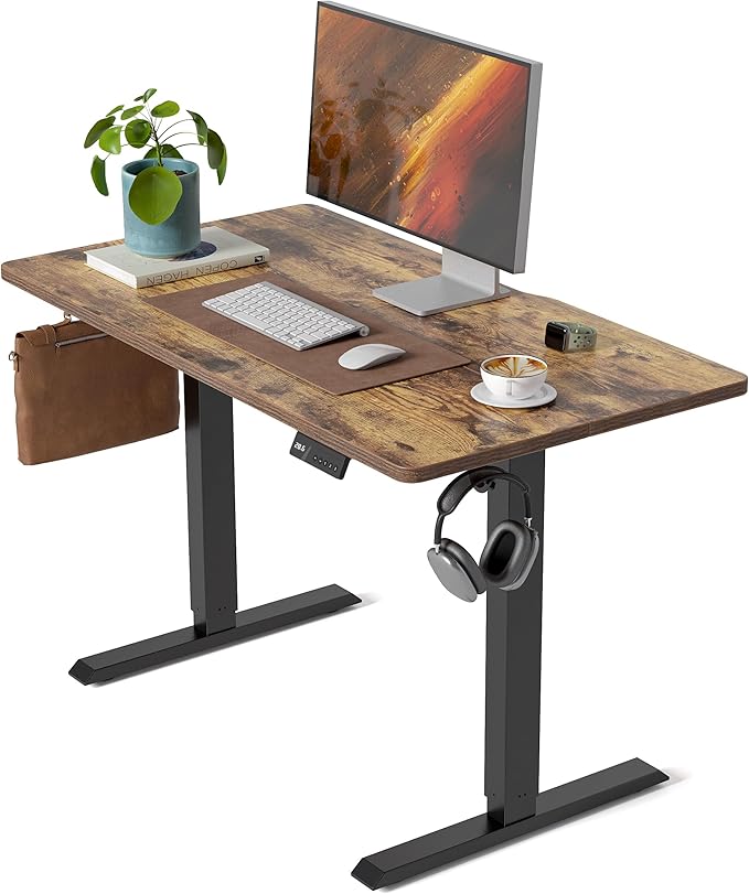 CubiCubi 40 x 24 Inches Electric Standing Desk, Height Adjustable Sit to Stand Desk, Home Office Table with Splice Board, Rustic Brown