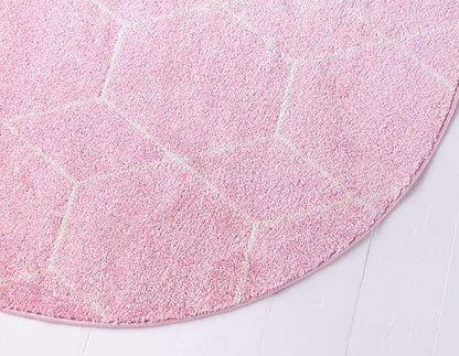 Unique Loom Trellis Frieze Collection Area Rug - Geometric (8' Round, Light Pink/ Ivory)