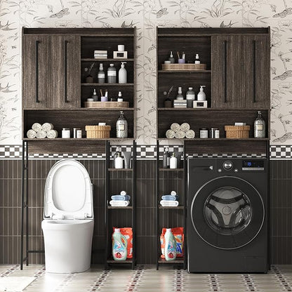 VFK Over The Toilet Storage Cabinet with Sliding Door, Farmhouse Bathroom Organizer with Adjustable Shelves for Small Spaces, Sturdy Metal Frame Above Toilet Cabinet,31.5" L x 7.7" W x 66.9" H