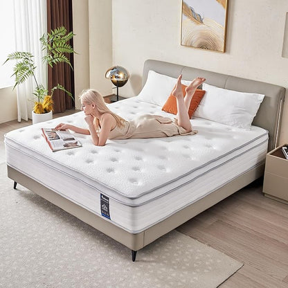 Queen Mattress, 10 Inch Hybrid Mattress in a Box, Memory Foam and Individual Pocket Springs, Fiberglass Free, Soft and Breathable, Medium Firm Feel