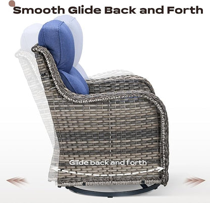 Rilyson Wicker Outdoor Patio Furniture Set - 8 Piece Patio Conversation Sets with Swivel Rocker Chairs, Ottomans, Sofa and Coffee Table, 6 inch Cushions, Deep Seating, for Porch Deck Mixed Grey/Blue