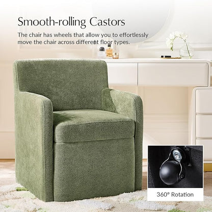 HULALA HOME Upholstered Dining Chair with Smooth-roling Castors, Modern Fabric Side Dining Room Chairs with Built-in Storage, Multi-Purpos Kitchen Chairs for Living Room, Moss