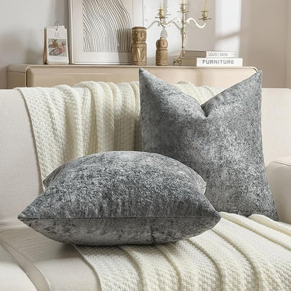 FUTEI Dark Grey Flannel Throw Pillow Covers 24x24 Inch Set of 2,Soft Dimensional Textured European Cushion Cases,Modern Home Decor for Couch Living Room