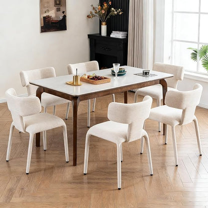 Kidol & Shellder Dining Chairs Set of 2,Modern Upholstered Fabric Dining Room Chairs with Curved Barrel Back,Armless Kitchen Chairs with Metal Legs and Padded Seat for Living Room and Bedroom Beige