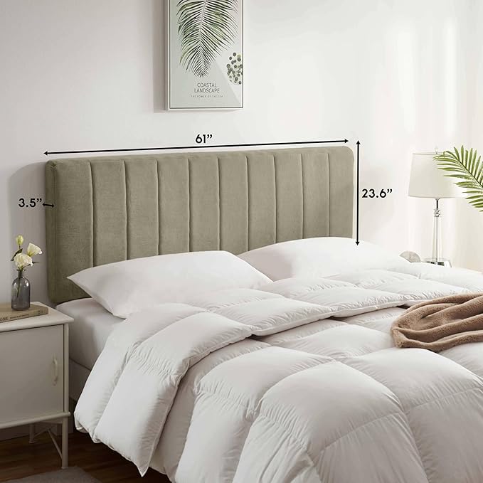 Upholstered Queen Headboard - Easy Assemble Channel Stitched Headboard Queen Size - Wall Mounted Headboards with 3D Soundproof Wall Panels Peel & Stick Floating Headboards, Olive Green