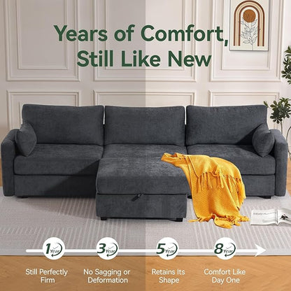 109'' Modular Sectional Sofa, L Shaped Couch with Storage Ottoman, Comfy Cloud Sofa with Deep Seat, 4 Seat Convertible Sectional Couches for Living Room (Gray, Low Legs 1.97")