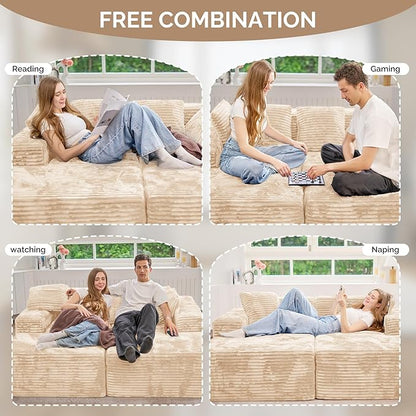 131'' U Shaped Sectional Couches with Chaise Lounge, No Assembly Required Deep Seat Modular Cloud Sofa for Living Room 1PCS, Bedroom(Khaki)