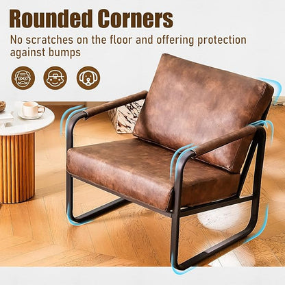 PrimeZone Mid-Century Modern Accent Chair Set of 2 - Comfy Faux Leather Living Room Chair, Lounge Armchair with Extra Soft Padded & Cushion, Ergonomic Accent Chair for Bedroom, Office, Brown