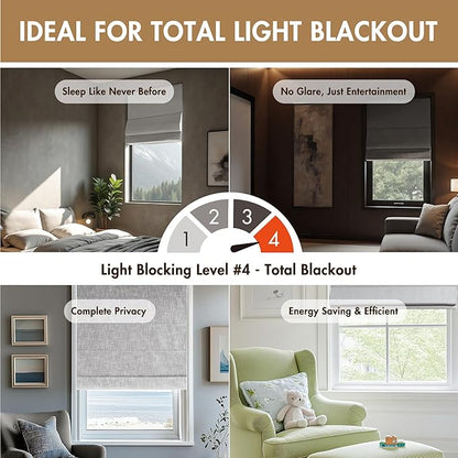 Madison Park Cordless Roman Shades, Total Blackout Window Blind Privacy Window Shades, Thermal Insulated Cordless Window Treatment for Bedroom, Living Room, Quincy, Single Panel 31"W x 64"H Light Grey