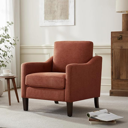 VKNOW Mid Century Modern Accent Chairs Set of 2, Upholstered Living Room Chairs Armchair for Bedroom, Comfy Reading Accent Chairs with Wood Legs for Living Room, Orange