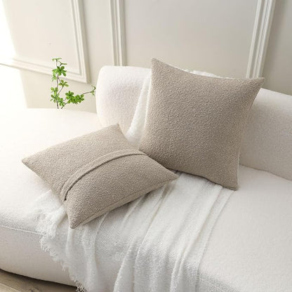 FUTEI Pack of 2 Oatmeal Decorative Throw Pillow Covers 18x18 Inch Soft Cozy Solid Boucle Textured Cushion Case,Modern Home Decor for Couch Bed Living Room