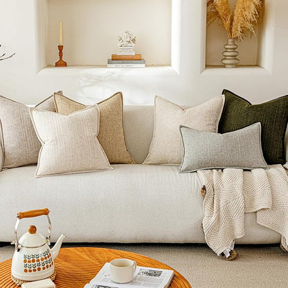 a moment Christmas Linen Pillow Covers Set of 2,Boho Farmhouse Throw Pillowcases Neutral Textured Decorative Covers for Couch Sofa,Soft Linen Blend Accent Case Cushion Home Decor 22"x22"Dark Green