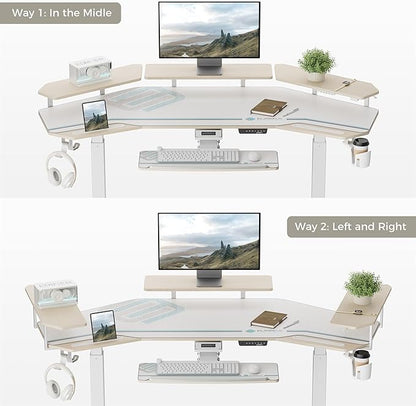 EUREKA ERGONOMIC Standing Desk with Keyboard Tray, Large Music Studio Gaming Desk, Wing Shaped Sit Stand Table 72'', LED Convertible Shelves, Dual Motor&Slot, Maple